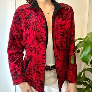 Allison Daley Vintage Retro Zip-Up Sweater Red And Black Size Small